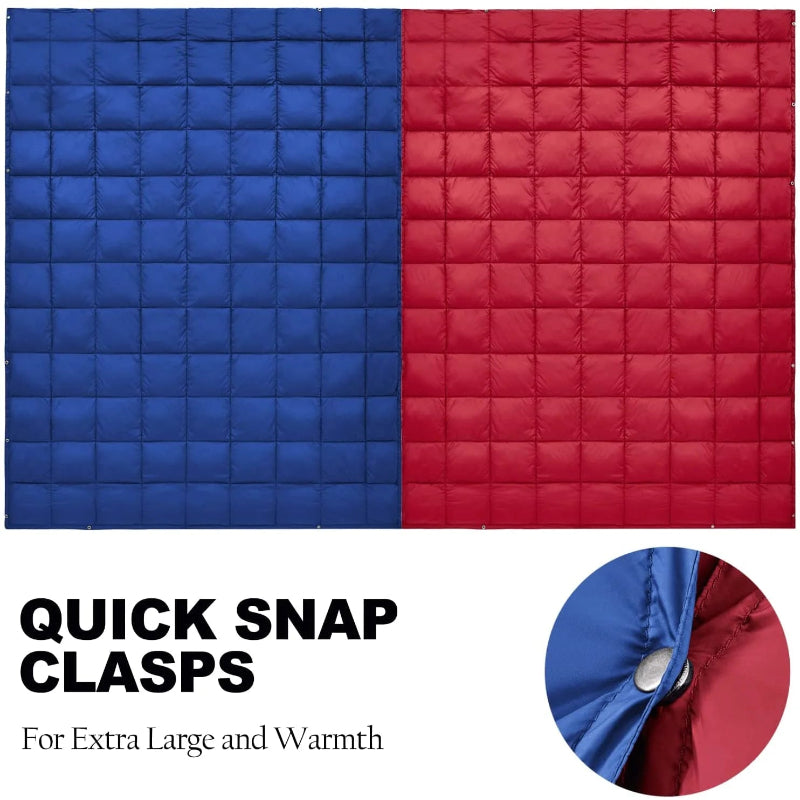 Camping Blanket Puffy, Lightweight Multifunctional Outdoor & Indoor Blanket with Snap Button, Water Repellent, Backpacking Quilt for Travel, Airplane, Hiking, Picnic, 69" X 53", Blue