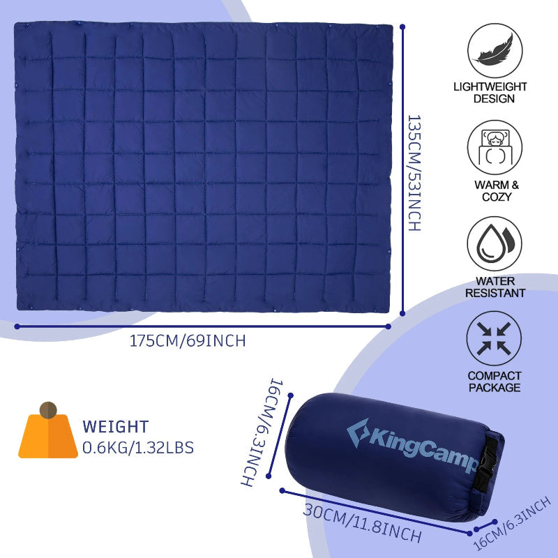 Camping Blanket Puffy, Lightweight Multifunctional Outdoor & Indoor Blanket with Snap Button, Water Repellent, Backpacking Quilt for Travel, Airplane, Hiking, Picnic, 69" X 53", Blue
