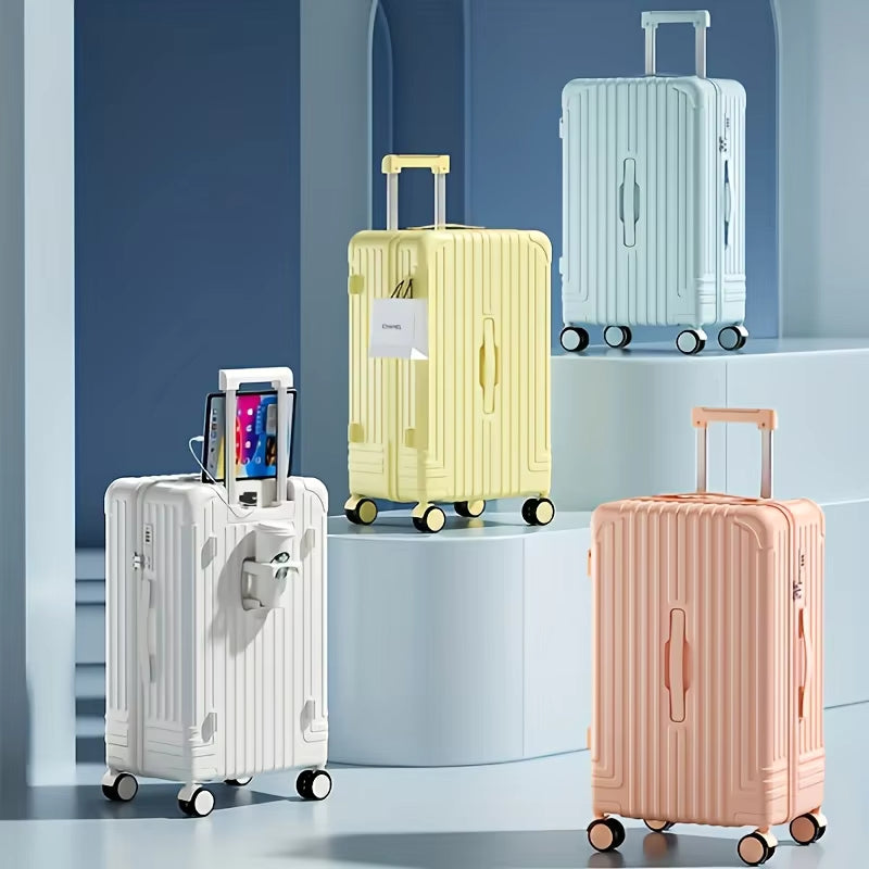 New Combination Luggage with USB Charging Port and Cup Holder, Large Capacity Pull Rod Luggage