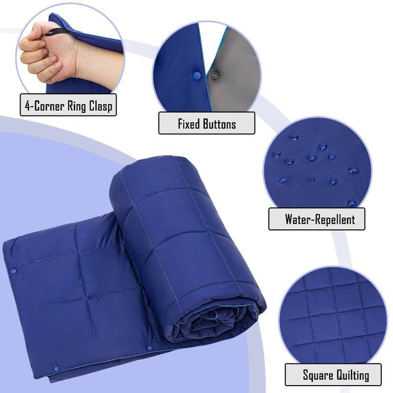 Camping Blanket Puffy, Lightweight Multifunctional Outdoor & Indoor Blanket with Snap Button, Water Repellent, Backpacking Quilt for Travel, Airplane, Hiking, Picnic, 69" X 53", Blue