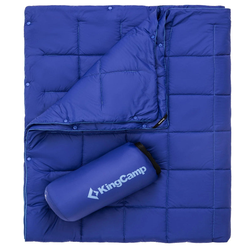 Camping Blanket Puffy, Lightweight Multifunctional Outdoor & Indoor Blanket with Snap Button, Water Repellent, Backpacking Quilt for Travel, Airplane, Hiking, Picnic, 69" X 53", Blue