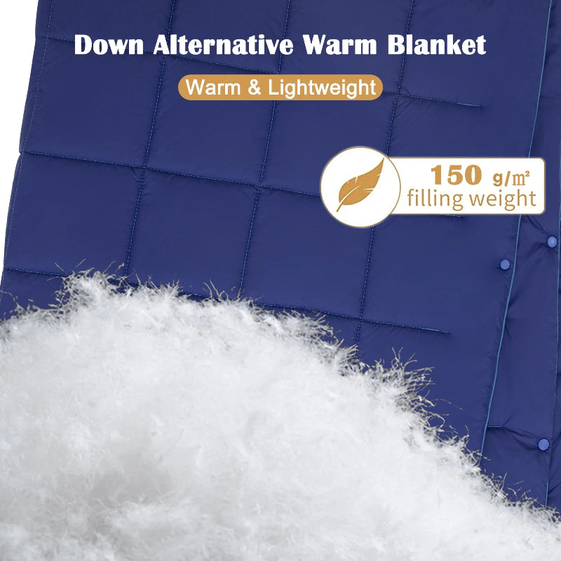 Camping Blanket Puffy, Lightweight Multifunctional Outdoor & Indoor Blanket with Snap Button, Water Repellent, Backpacking Quilt for Travel, Airplane, Hiking, Picnic, 69" X 53", Blue