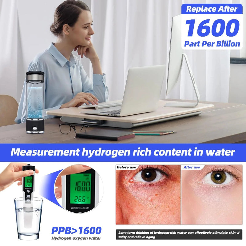 Portable Hydrogen Water Bottle Generator, Ion Water Bottle Improve Water Quality in 3 Minutes, Water Ionizer Machine Suitable for Home, Office, Travel and Daily Drinking (Black)