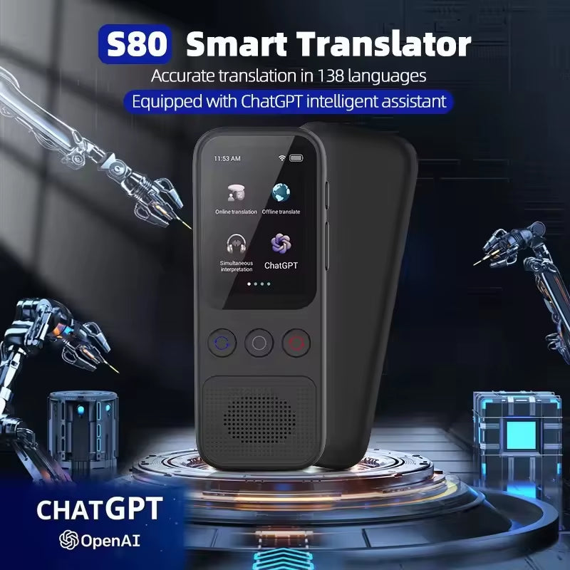 S80 AI Translation Device Real-Time Smart Voice Photo Translator 138 Languages 18 Offline Portable Text Voice Translating