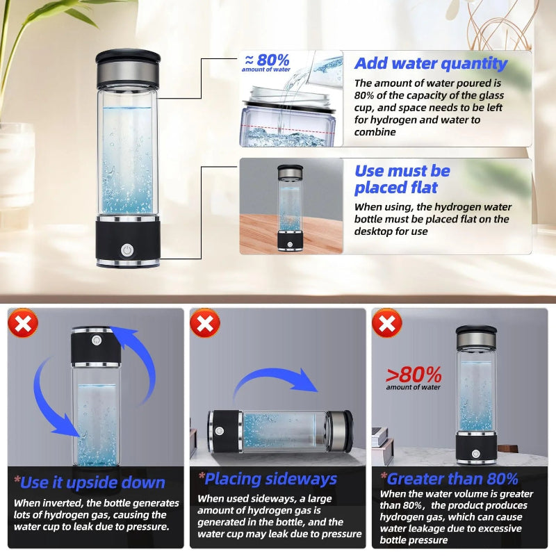 Portable Hydrogen Water Bottle Generator, Ion Water Bottle Improve Water Quality in 3 Minutes, Water Ionizer Machine Suitable for Home, Office, Travel and Daily Drinking (Black)