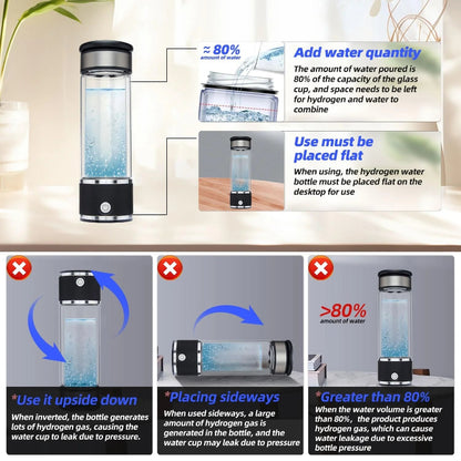 Portable Hydrogen Water Bottle Generator, Ion Water Bottle Improve Water Quality in 3 Minutes, Water Ionizer Machine Suitable for Home, Office, Travel and Daily Drinking (Black)
