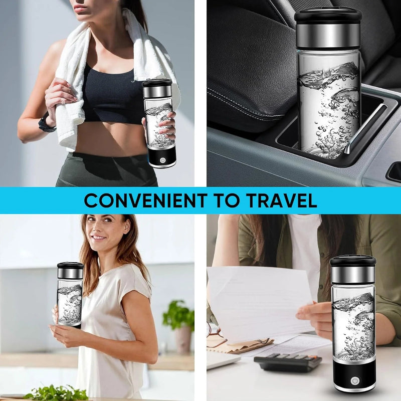 Portable Hydrogen Water Bottle Generator, Ion Water Bottle Improve Water Quality in 3 Minutes, Water Ionizer Machine Suitable for Home, Office, Travel and Daily Drinking (Black)